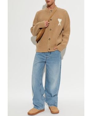 Ami Paris Wool Cardigan With Logo - Blue