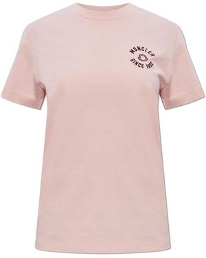 Moncler T-Shirt With Logo Patch - Pink