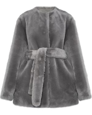 TOTEME Fur Coat With Belt - Grey
