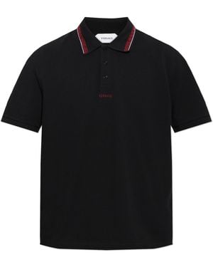 Versace Polo With Embroidered Logo - Black