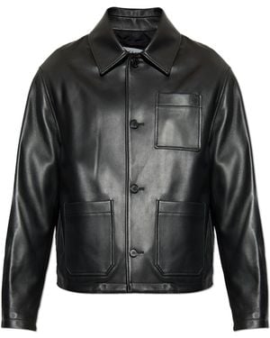Loewe Leather Jacket With Embossed Logo On The Pocket - Black