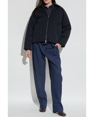 Bottega Veneta Down Jacket With Detachable Leather Collar - Blue