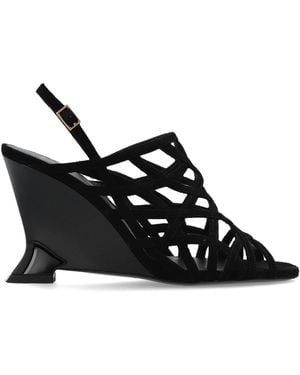 Balmain Suede Wedge Sandals - Black