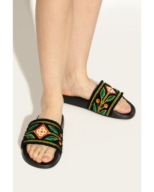 CASABLANCA Slides With Logo - Black