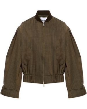 Ganni Wool Bomber Jacket - Brown