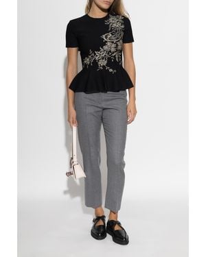 McQueen Top With Floral Motif - Black