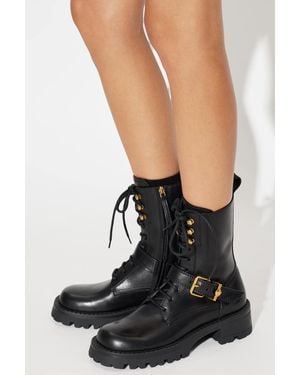 Versace Leather Ankle Boots With Medusa Head - Black