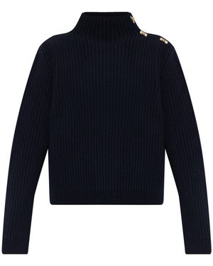 Ferragamo Jumper With Decorative Fastening On The Shoulder - Blue