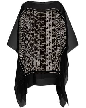 Balmain Silk Poncho - Black