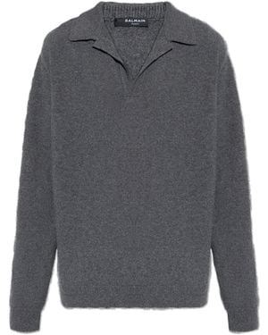 Balmain Jumper With A Sweetheart Neckline - Grey