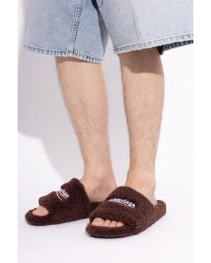 Balenciaga Futrzane Slippers - Blue