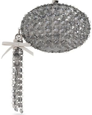 Self-Portrait Satin Clutch With Shimmering Crystals - Grey