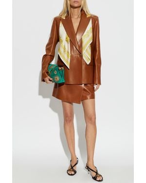 Versace Leather Coat With Single Vent - Brown