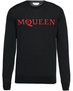 McQueen Wool Jumper With Logo - Black