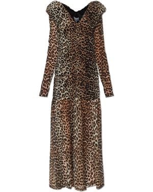 Ganni Dress With Animal Print - Brown