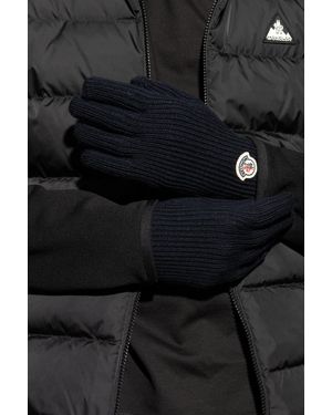 Moncler Wool Gloves With Logo Patch - Black