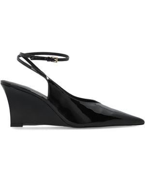 Black Suede Studio Leather Wedge Shoes "Eliana" - White