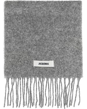 Jacquemus Scarf With Logo Patch - Grey