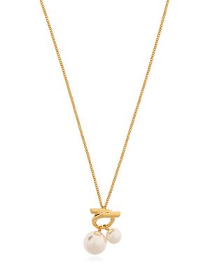 Ferragamo Necklace With Pearl Pendant - Metallic