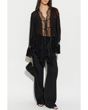 Blumarine Asymmetric Top With Lace Inserts - Black