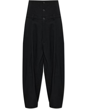 Yohji Yamamoto Wool Wide-Leg Trousers - Black