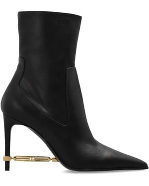 DSquared² Leather Ankle Boots With Applique - Black