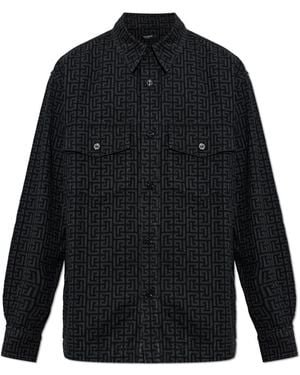 Balmain Denim Shirt With Monogram - Black