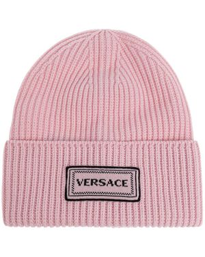 Versace Wool Beanie With Embroidered Logo - Pink