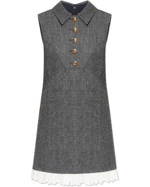 Self-Portrait Dress With A Herringbone Pattern - Grey