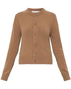 Ami Paris Cashmere Cardigan With Embroidered Logo - Natural