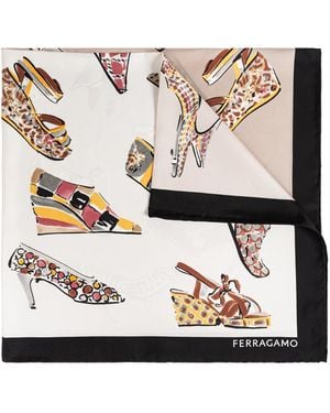 Ferragamo Silk Scarf With Print - Natural