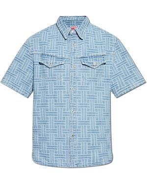 KENZO Denim Shirt With Short Sleeves - Blue