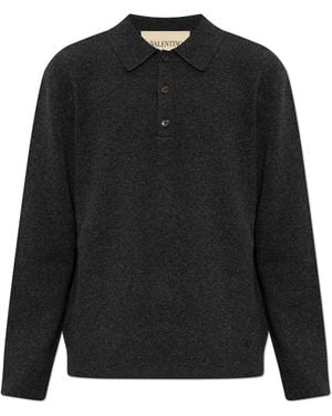 Valentino Garavani Wool Long-Sleeve Polo - Black