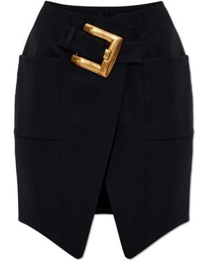 Balmain Wool Skirt With Decorative Belt - Black