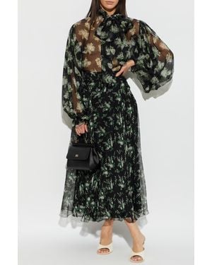 Dolce & Gabbana Silk Skirt With Floral Motif - Black