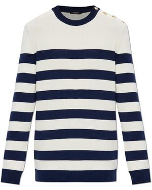 Balmain Striped Pattern Jumper - White