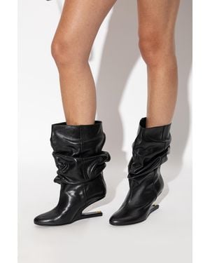 Balmain Leather Wedge Ankle Boots - Black