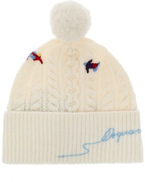 DSquared² Wool Beanie With Logo - Natural