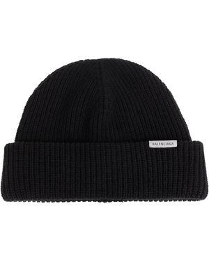 Balenciaga Wool Beanie With Logo - Black