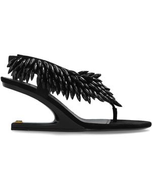 Balmain Wedge Sandals With Appliqués - Black