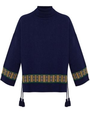 Etro Turtleneck With Fringes On The Sides - Blue