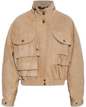 Balmain Suede Jacket With Pockets - Natural