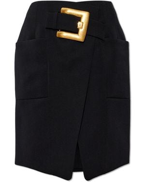 Balmain Wool Skirt With Buckle - Black