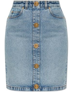 Balmain Denim Skirt With Decorative Buttons - Blue