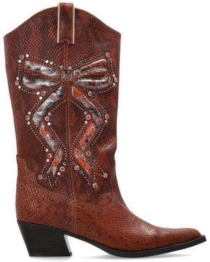 Kurt Geiger Leather Cowboy Boots "Rodeo Bow" - Brown