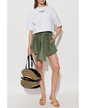 Balmain Cropped T-Shirt With Embroidered Logo - White