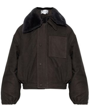 Victoria Beckham Suede Jacket With Fur Collar - Black