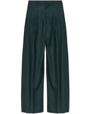 Victoria Beckham Wool Pleated Trousers - Green
