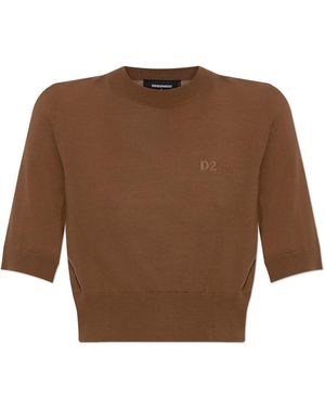 DSquared² Wool Top With Logo - Brown