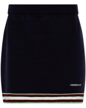 CASABLANCA Wool Shorts With Embroidered Logo - Black